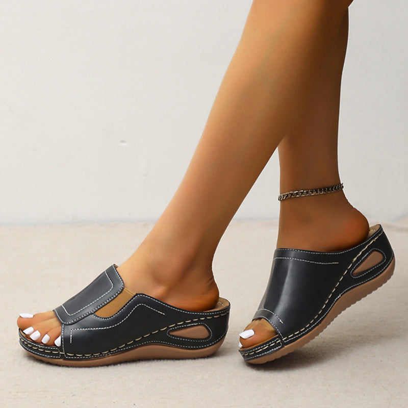 Flora- Sandales à talon compensée en cuir pour femmes