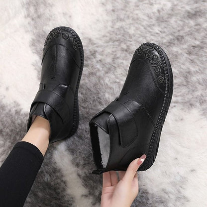 Bottines cuir en fourrure chaudes pour femmes couleur Noir