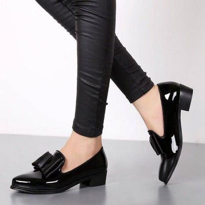 Angèle- Mocassins en cuir PU à talons carrés pour femmes