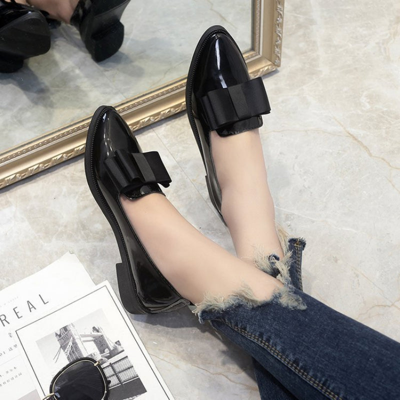 Angèle- Mocassins en cuir PU à talons carrés pour femmes