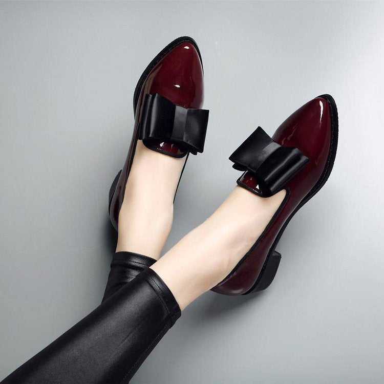 Angèle- Mocassins en cuir PU à talons carrés pour femmes