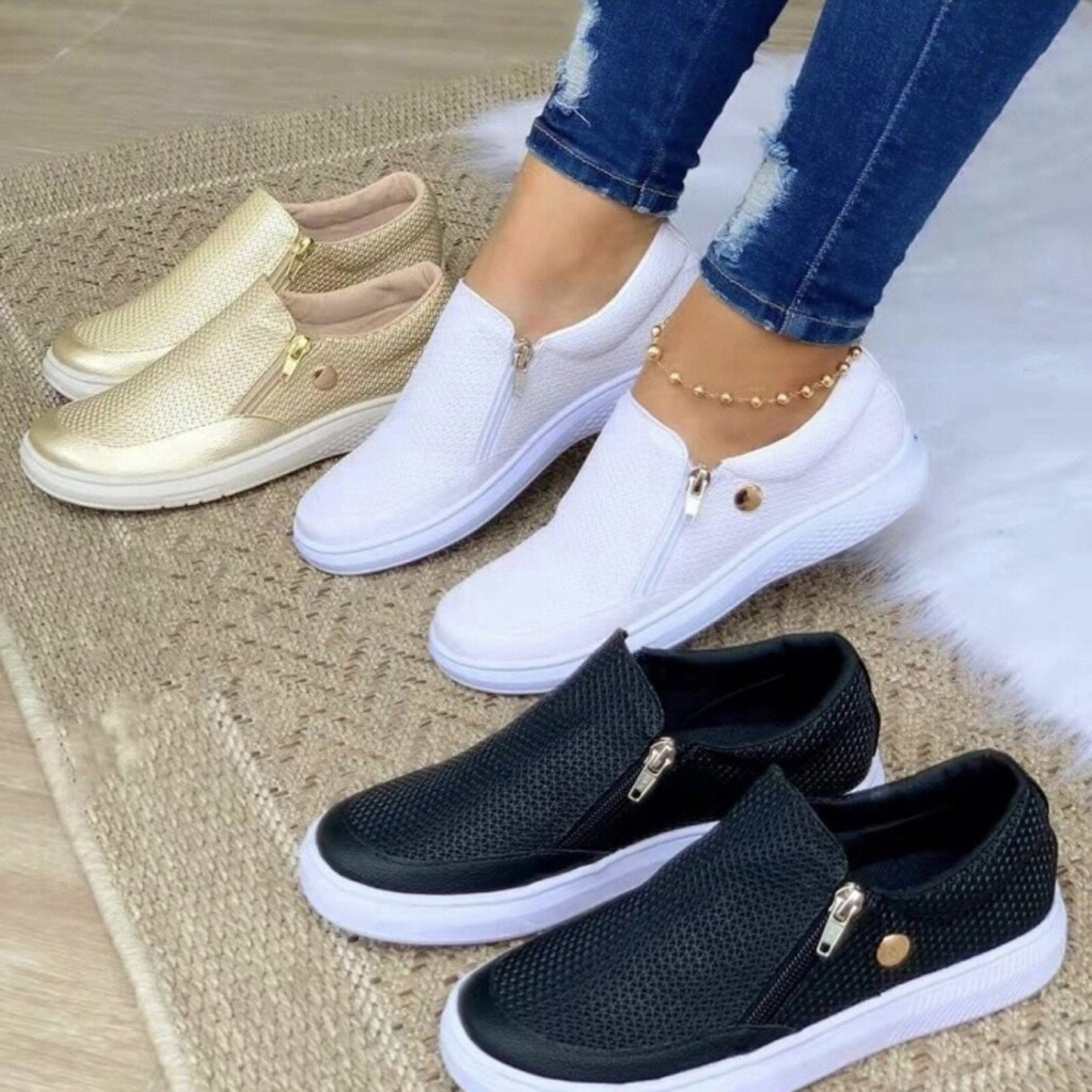 Stéphanie- Chaussures Plates Confortables à Fermeture Éclair