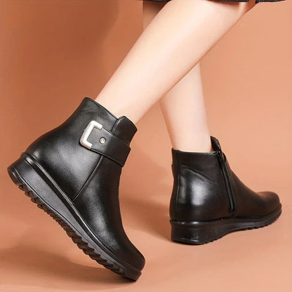 Rosette- Bottines en Cuir avec fourrure chaudes pour femmes