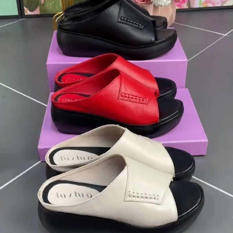 Cindy- Sandales en cuir à semelle compensées pour femmes