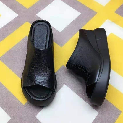 Cindy- Sandales en cuir à semelle compensées pour femmes